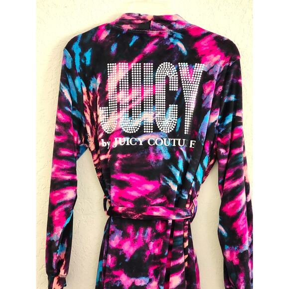 ROBE-JUICY BY JUICY COUTURE-Tie Dye-Large Back Reflective-Black-Pink-Short-MED - Picture 5 of 14
